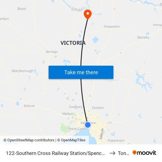 122-Southern Cross Railway Station/Spencer St (Melbourne City) to Tongala map