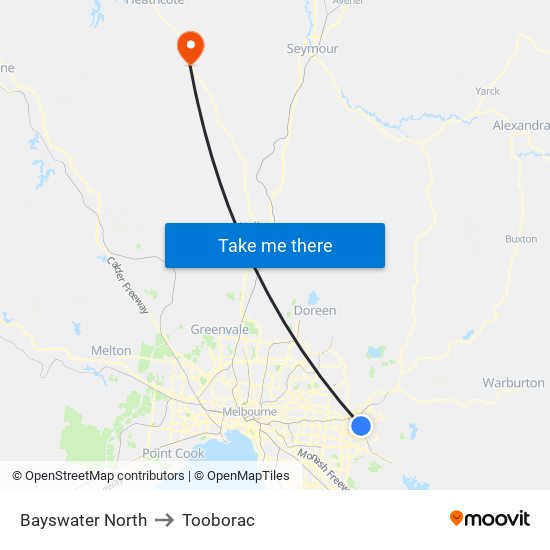 Bayswater North to Tooborac map