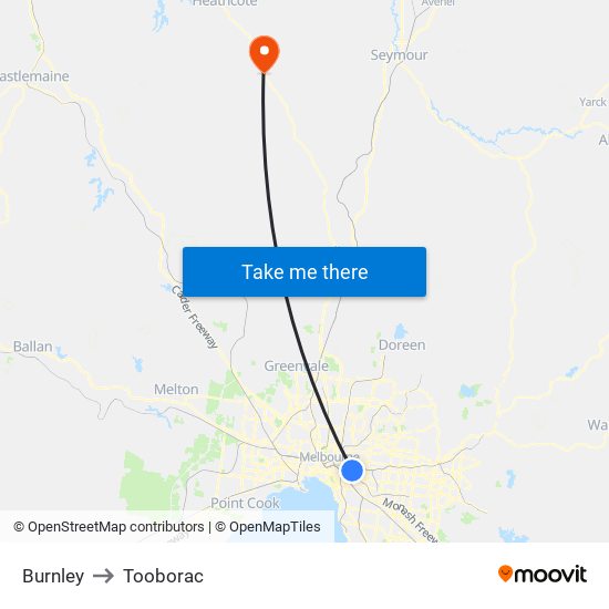 Burnley to Tooborac map