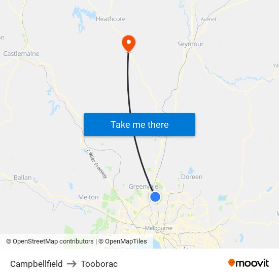 Campbellfield to Tooborac map