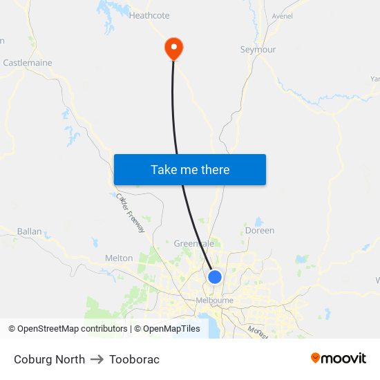 Coburg North to Tooborac map