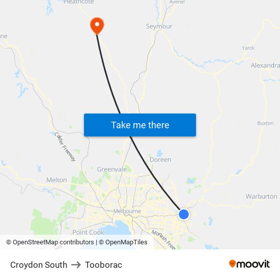 Croydon South to Tooborac map