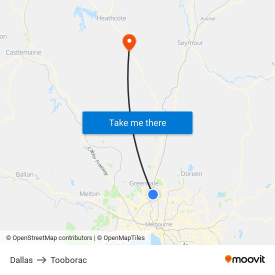 Dallas to Tooborac map