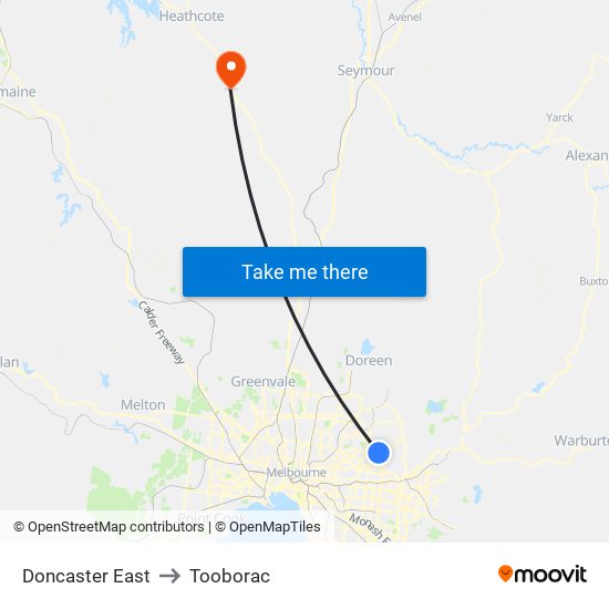 Doncaster East to Tooborac map