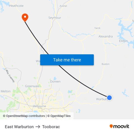 East Warburton to Tooborac map