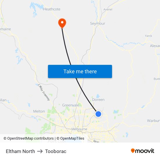 Eltham North to Tooborac map