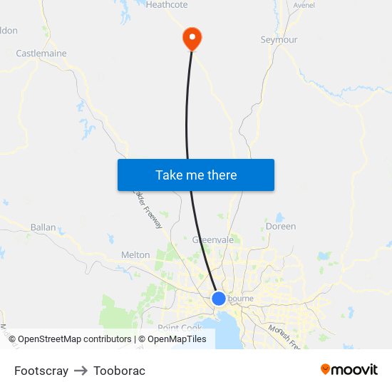 Footscray to Tooborac map