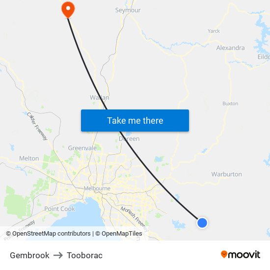 Gembrook to Tooborac map