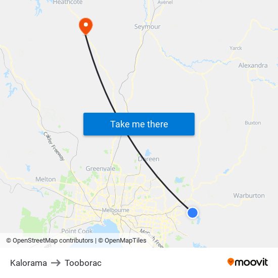 Kalorama to Tooborac map