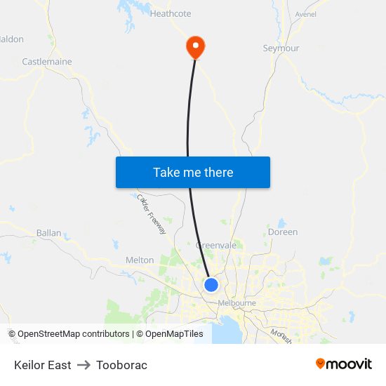 Keilor East to Tooborac map