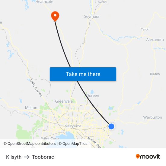 Kilsyth to Tooborac map