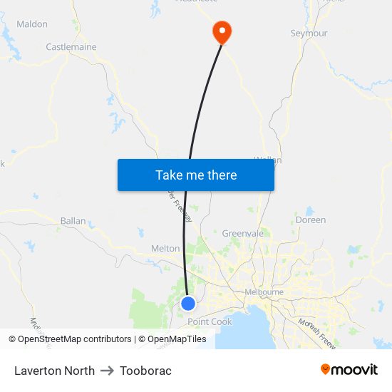 Laverton North to Tooborac map