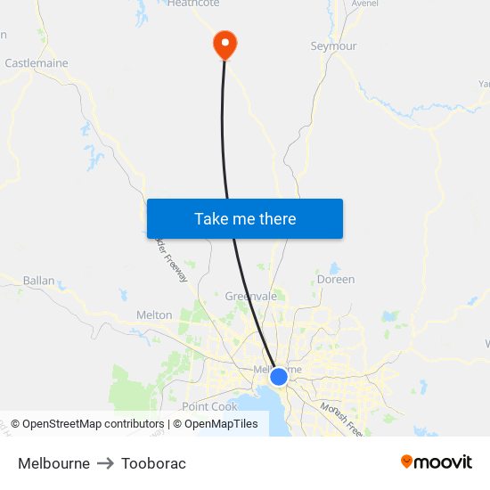 Melbourne to Tooborac map