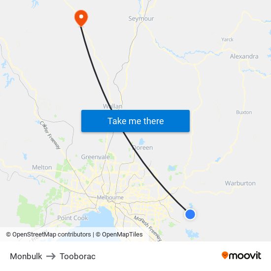 Monbulk to Tooborac map