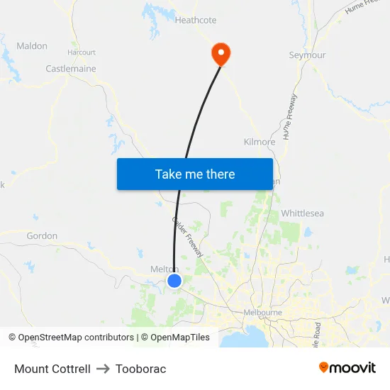 Mount Cottrell to Tooborac map