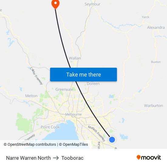 Narre Warren North to Tooborac map