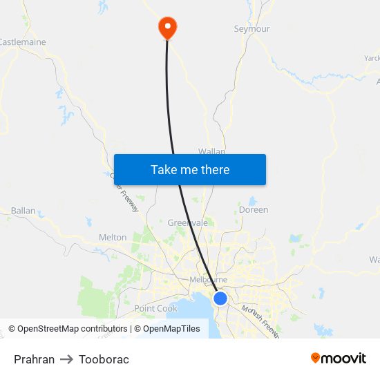 Prahran to Tooborac map