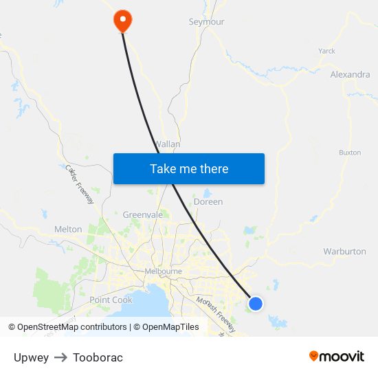 Upwey to Tooborac map