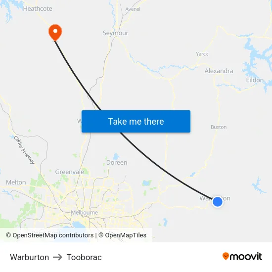 Warburton to Tooborac map