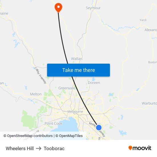 Wheelers Hill to Tooborac map