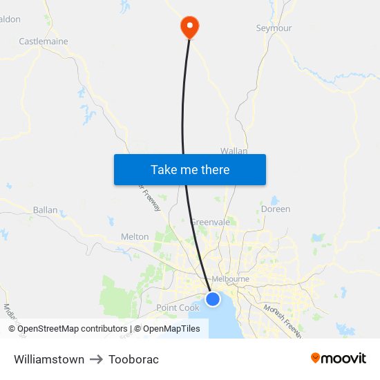 Williamstown to Tooborac map