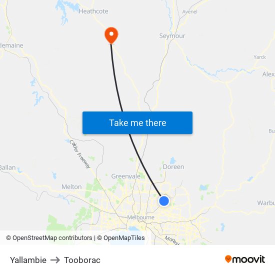 Yallambie to Tooborac map