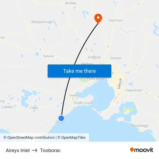 Aireys Inlet to Tooborac map