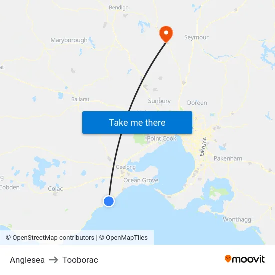 Anglesea to Tooborac map