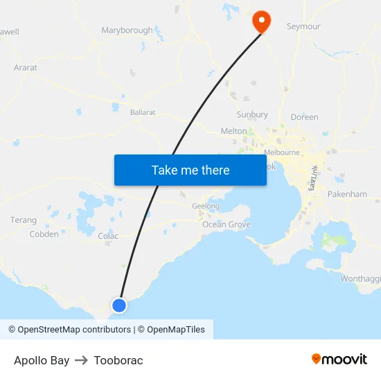 Apollo Bay to Tooborac map