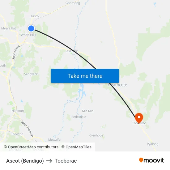 Ascot (Bendigo) to Tooborac map