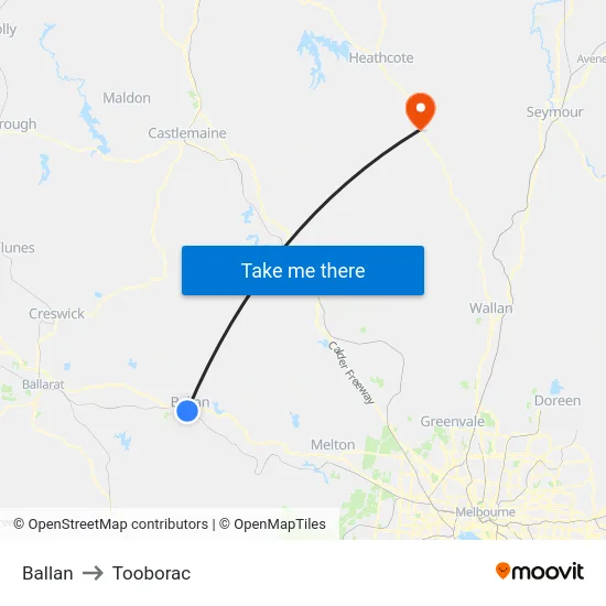 Ballan to Tooborac map