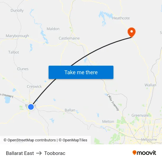 Ballarat East to Tooborac map