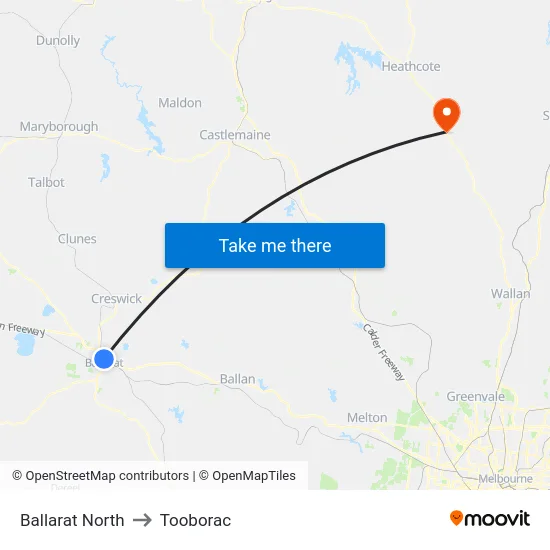 Ballarat North to Tooborac map