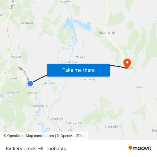 Barkers Creek to Tooborac map