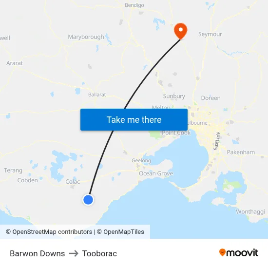 Barwon Downs to Tooborac map