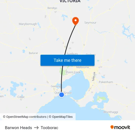 Barwon Heads to Tooborac map