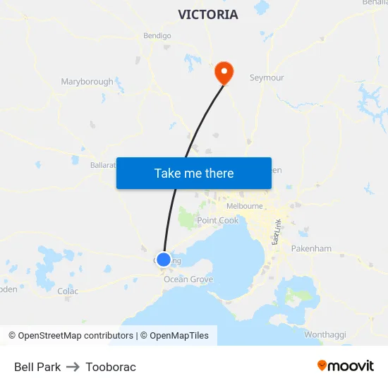 Bell Park to Tooborac map