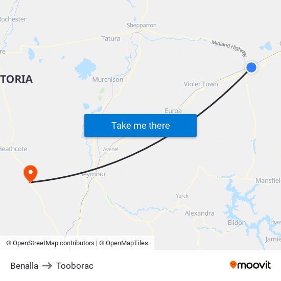 Benalla to Tooborac map