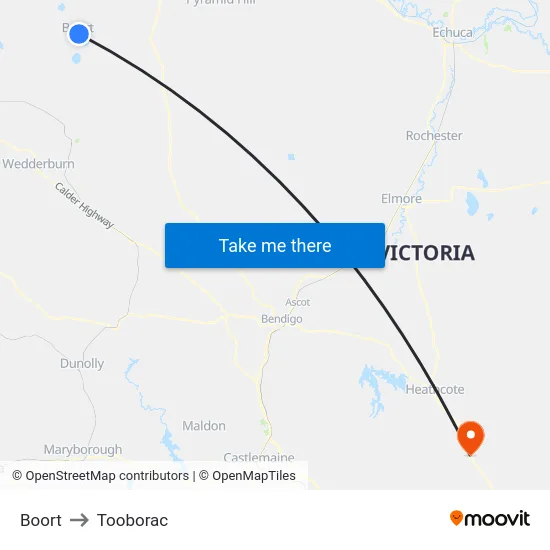 Boort to Tooborac map