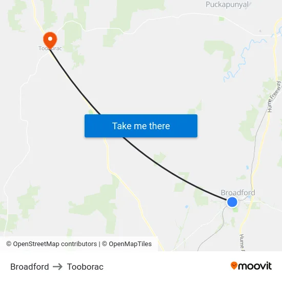 Broadford to Tooborac map
