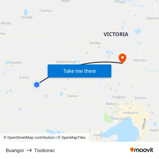 Buangor to Tooborac map