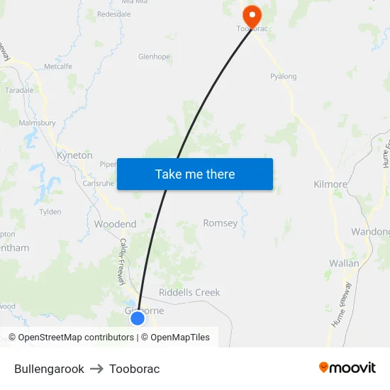 Bullengarook to Tooborac map
