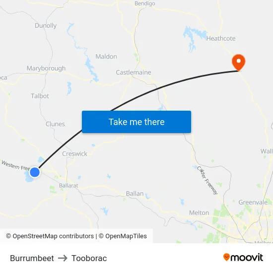 Burrumbeet to Tooborac map