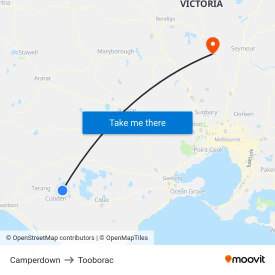 Camperdown to Tooborac map