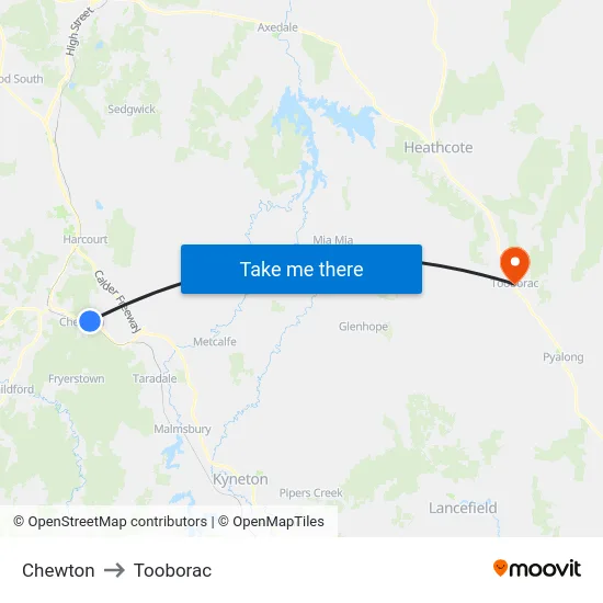 Chewton to Tooborac map