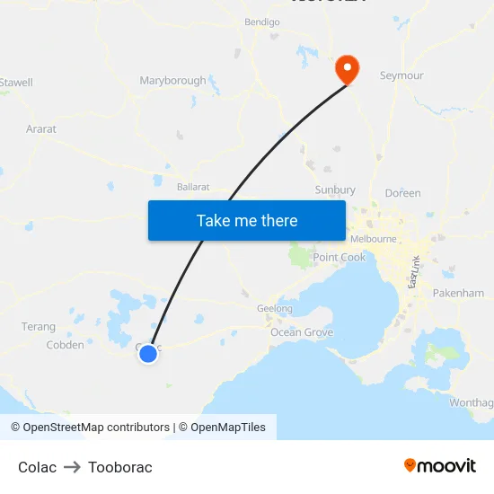 Colac to Tooborac map