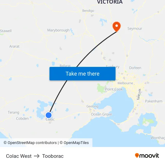 Colac West to Tooborac map