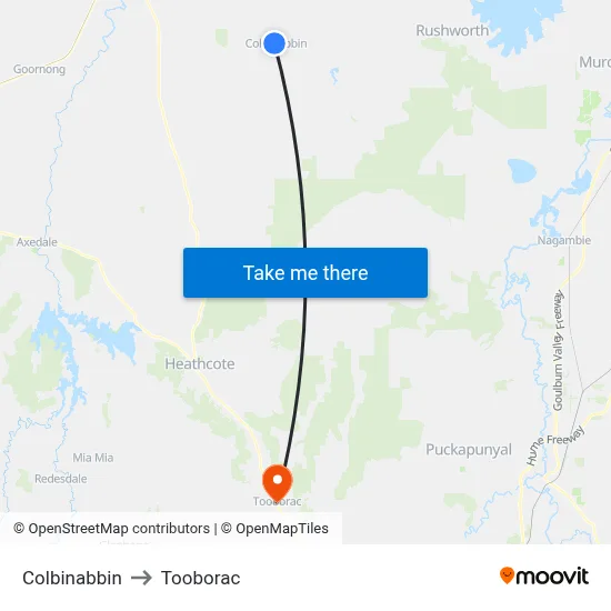 Colbinabbin to Tooborac map