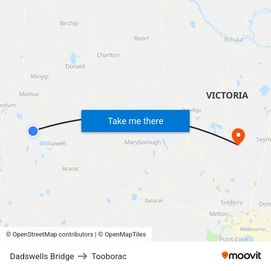 Dadswells Bridge to Tooborac map