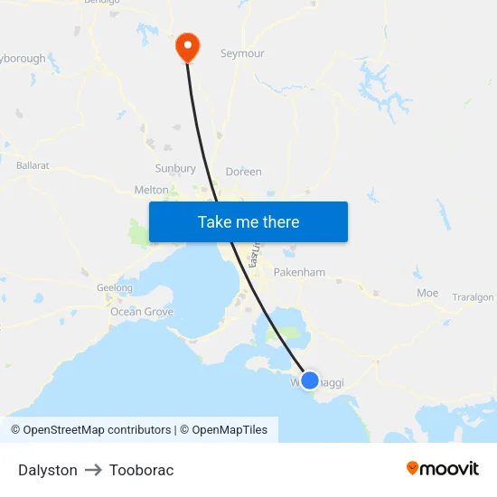 Dalyston to Tooborac map